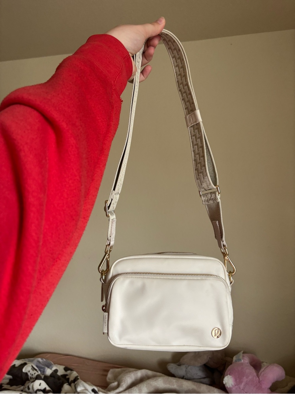 Lululemon Cream Crossbody Bag with Gold Hardware